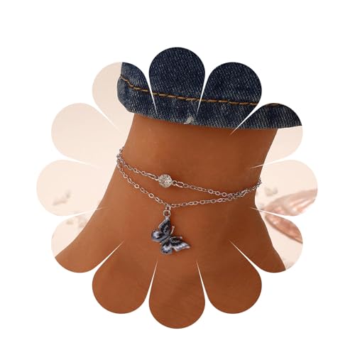 Aneneiceera Boho Bunten Schmetterling Fußkettchen Armband Silber Schmetterling Anhänger Knöchel Kette Einzigen Winzigen Kristall Fußkettchen Strand Schmetterling Anhänger Fußkette Frauen von Aneneiceera