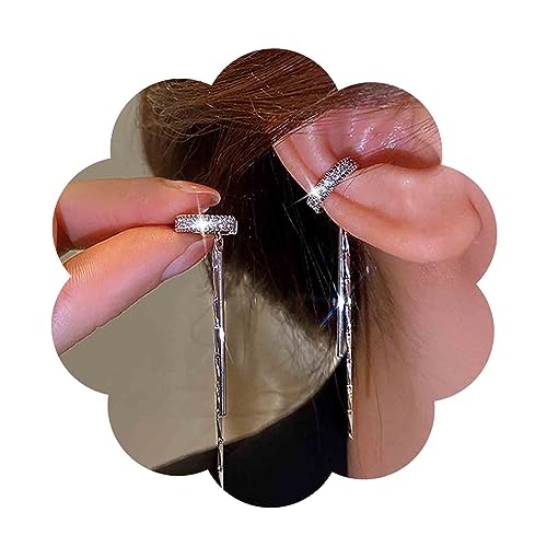 Aneneiceera Boho Cz Kreis Manschette Ohrringe Silber Kristall Lange Kette Baumeln Ohrringe Quaste Strass Ring Helix Kette Ohrring Nicht Durchbohrt Clip Auf Ohrringe Schmuck Für Frauen Und Mädchen von Aneneiceera