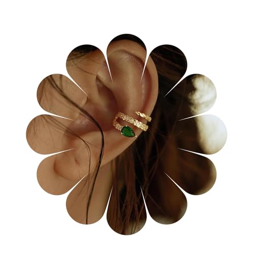 Aneneiceera Boho CZ Smaragd Kreis Manschette Ohrringe - Gold Breiten Ring Helix Grün Kristall Nicht Durchbohrt Clip Auf Ohrring Schmuck Für Frauen Und Mädchen (Gold) von Aneneiceera