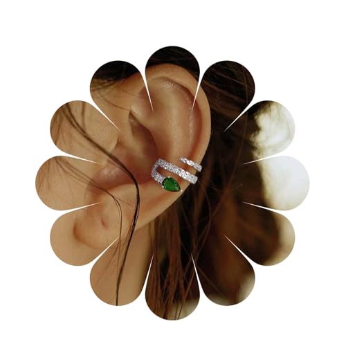 Aneneiceera Boho Cz Smaragd Kreis Manschette Ohrringe - Silber Breiten Ring Helix Grün Kristall Nicht Durchbohrt Clip Auf Schmuck Für Frauen Und Mädchen (Silber) von Aneneiceera