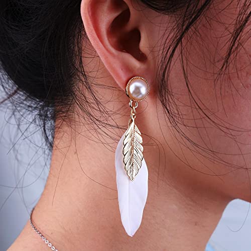 Aneneiceera Boho Feder Ohrringe Ohrstecker Ohrringe Mode Gold Perle Ohrringe Chic Ohrringe Täglich Party Ohr Accessoires Vintage Ohrringe Hochzeit Schmuck Für Frauen Und Mädchen von Aneneiceera