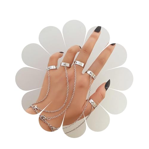 Aneneiceera Boho Finger Ring Armband Schichtung Silber Hand Kette Sklave Finger Ring Armband Armreif Braut Handstück Hand Harness Schmuck Für Frauen Und Mädchen von Aneneiceera