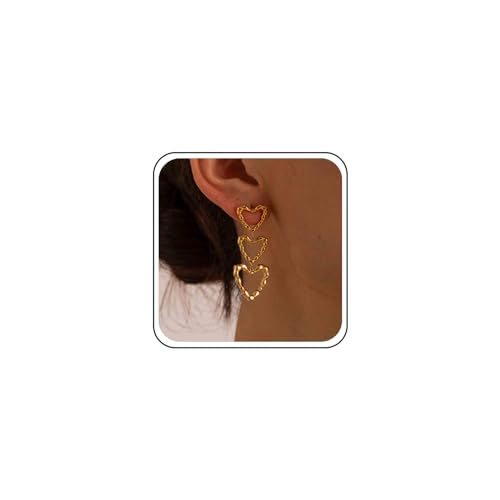 Aneneiceera Boho Gehämmerte Herz Ohrringe Gold Hohle Herz Ohrringe Texturierte Herz Ohrstecker Ohrringe Dreifach Liebe Herz Ohrringe Schmuck Für Frauen Und Mädchen von Aneneiceera