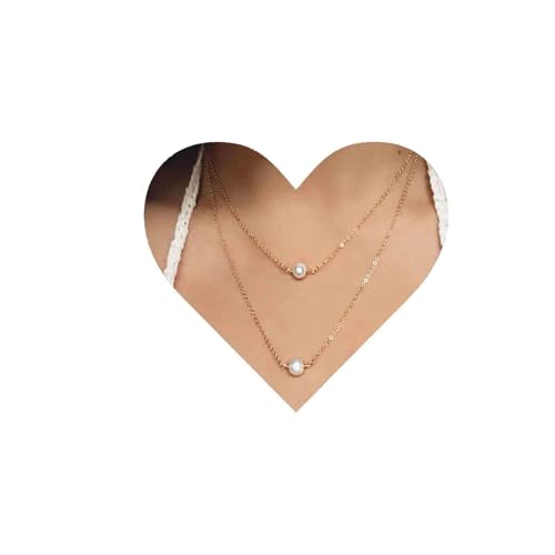 Aneneiceera Boho Geschichtet Perlenkette Gold Perle Anhänger Einfache Perle Choker Halsketten Kette Anhänger Schmuck Zubehör Für Frauen Und Mädchen (Gold) von Aneneiceera
