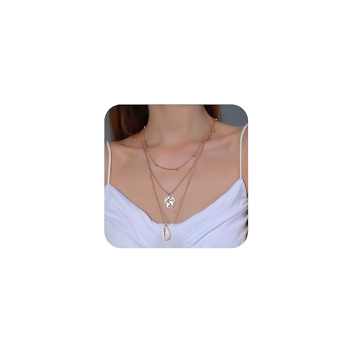 Aneneiceera Boho Geschichtet Shell Halskette Mode Gold Karte Anhänger Halskette Perle Kette Choker Halskette Erklärung Shell Anhänger Halskette Charme Schmuck Für Frauen Und Mädchen von Aneneiceera