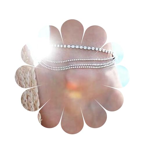 Aneneiceera Boho Geschichtet Strass Fußkettchen Silber Diamant Kristall Knöchel Armband Sommer Hochzeit Perlen Fuß Kette Barfuß Sandalen Fußkettchen Kristall Knöchel Armband Schmuck Für Frauen von Aneneiceera