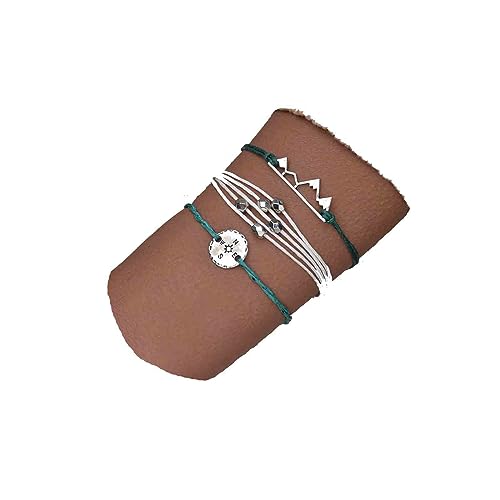 Aneneiceera Boho Geschichtetes Wachs Seil Armband Blau Wachs Armband Wasserdicht Geflochtene Schnur Armband Silber Scheibe Vintage Kompass Scheibe Hand Kette Armband Schmuck Für Frauen Und Mädchen von Aneneiceera