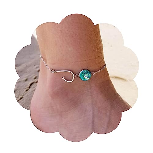 Aneneiceera Boho Grün Fisch Schuppen Strass Fußkettchen Silber Knöchel Armbänder Einfache Fisch Haken Fußkettchen Hochzeit Fuß Kette Strand Fuß Zubehör Schmuck Für Frauen Und Mädchen Geschenke von Aneneiceera