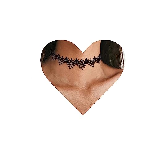 Aneneiceera Boho Hohle Spitze-Halskette, schwarze Blumen-Spitzen-Halskette, schlichte schwarze Spitzen-Kragen-Halskette, kurze schwarze Blumen-Spitzen-Halskette, Schmuck für Frauen und Mädchen von Aneneiceera