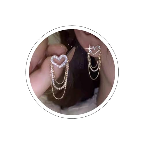 Aneneiceera Boho Kristall Herz Kronleuchter Ohrringe Gold Cz Kette Quaste Ohrringe Strass Liebe Herz Ohrstecker Ohrringe Funkeln Tennis Kette Ohrringe Bling Hochzeit Ohrringe Schmuck Für Frauen von Aneneiceera