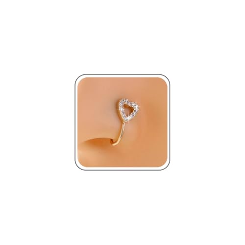 Aneneiceera Boho Kristall Herz Nasenring Hoop Gold Cz Herz Nasenring Stud Kleine Nase Ohrstecker Winzigen Piercing Nase Hoop Nase Piercing-Schmuck Für Frauen (Gold Mit Kristall) von Aneneiceera