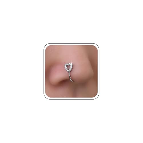 Aneneiceera Boho Kristall Herz Nasenring Hoop Silber Cz Herz Nasenring Stud Kleine Nase Ohrstecker Winzige Piercing Nase Hoop Nase Piercing Schmuck Für Frauen (Silber Mit Kristall) von Aneneiceera