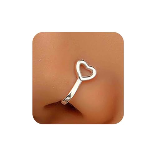 Aneneiceera Boho Kristall Herz Nasenring Reifen Silber Cz Herz Nasenring Bolzen Kleine Nase Ohrstecker Winzige Piercing Nase Reifen Nase Piercing Schmuck Für Frauen (Silber Ohne Kristall) von Aneneiceera