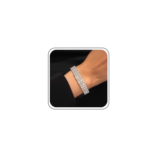 Aneneiceera Boho Kristall Kette Armband - Cz Strass Hand Mehrreihig Tennis Silber - Glanz Braut Kubischer Schmuck Für Frauen Und Mädchen (Silber) von Aneneiceera