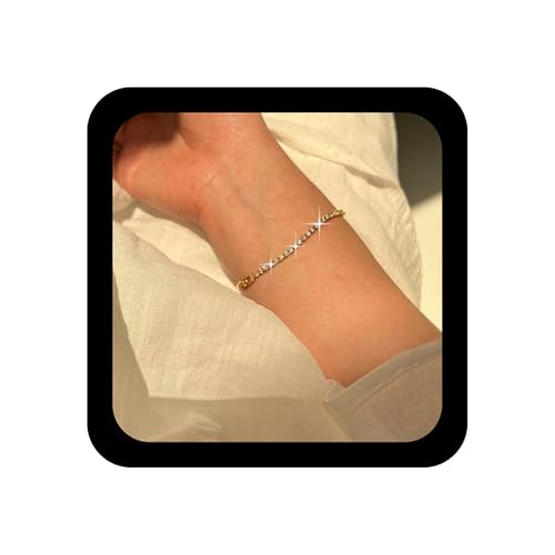 Aneneiceera Boho Kristall Kette Armband Gold 1 Reihe Tennis Kette Armband Cz Strass Hand Kette Armband Glanz Braut Kubischer Kristall Armband Hand Kette Schmuck Für Frauen (gold) von Aneneiceera