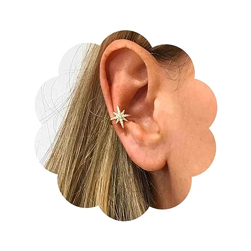 Aneneiceera Boho Kristall Northstar Manschettenohrringe Strass Stern Manschettenohrringe Gold Cz North Star Starburst Nicht Durchbohrt Clip Auf Ohrringe Schmuck Für Frauen Und Mädchen (Gold) von Aneneiceera