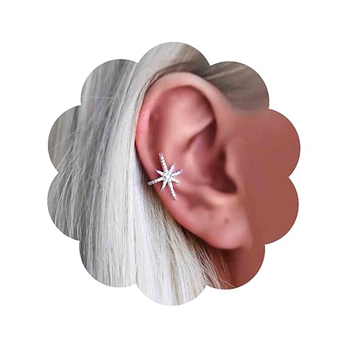 Aneneiceera Boho Kristall Northstar Manschettenohrringe Strass Stern Manschettenohrringe Gold Cz North Star Starburst Nicht Durchbohrt Clip Auf Ohrringe Schmuck Für Frauen Und Mädchen (Silber) von Aneneiceera