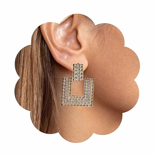 Aneneiceera Boho Kristall Quadratische Ohrringe Gold Strass Quadratische Ohrstecker Cz Übertrieben Vintage Geometrische Strukturierte Ohrringe Punk Rechteckige Ohrringe Schmuck Für Frauen Und Mädchen von Aneneiceera