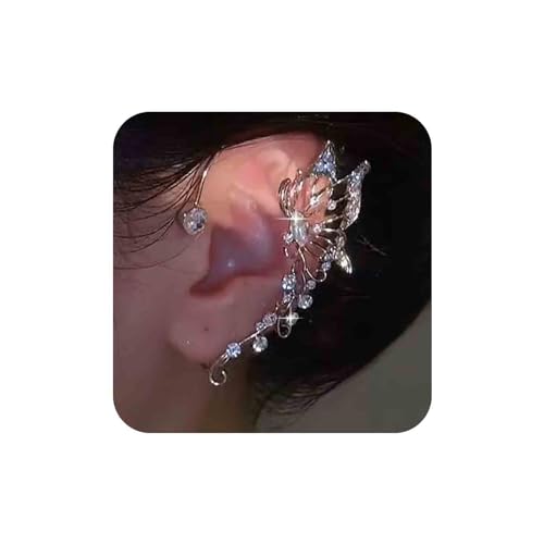 Aneneiceera Boho Kristall Schmetterling Manschette Wrap Ohrringe Silber Kristall Ohr Kletterer Ohrringe Lang Strass Crawler Manschette Cluster Cz Knorpel Clip Auf Schmuck Für Frauen Mädchen (links) von Aneneiceera