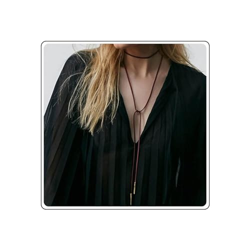 Aneneiceera Boho Lange Braune Wildleder Halskette Lariat Lasso Samt Wickelhalskette Braun Stapeln Leder Gothic Halskette Goldbarren Pullover Kette Schmuck Geschenke für Frauen und Mädchen(Braun) von Aneneiceera