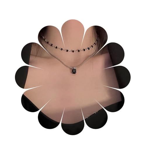 Aneneiceera Boho Layered Strass Halskette Schwarze Perlen Choker Silberkette Schwarzer Kristall Anhänger Halskette Mehrschichtige Glänzende Strass Halskette Minimalistische Halskette Schmuck von Aneneiceera