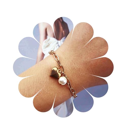 Aneneiceera Boho Liebe Armband Perlenarmband Süßwassergold Büroklammer Kettenarmband Alltagsarmband Minimalistische Handkette Schmuck Geschenke für Frauen und Mädchen Brautjungferngeschenke(Liebe) von Aneneiceera