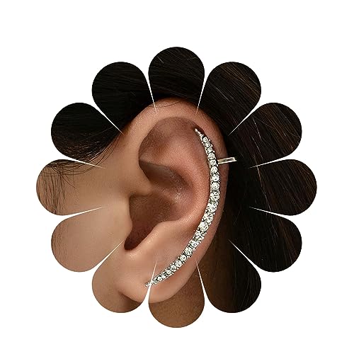 Aneneiceera Boho Long Crystal Bar Ear Cuff Wrap Ohrringe Silver Curved Stick Ohrstecker Bar Right Ear Jackets Ear Pins Climbers Crawlers Bar Einzelner Ohrring Schmuck für Frauen und Mädchen von Aneneiceera