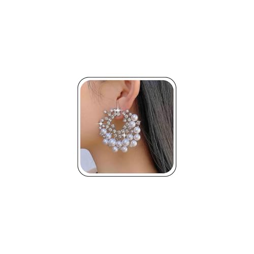 Aneneiceera Boho Multi Cz Blume Perle Ohrstecker Silber Cluster Kristall Perle Reif Ohrringe Cz Perle Cluster Ohrringe Runde Weiße Perle Ohrringe Braut Perle Ohrringe Schmuck Für Frauen von Aneneiceera