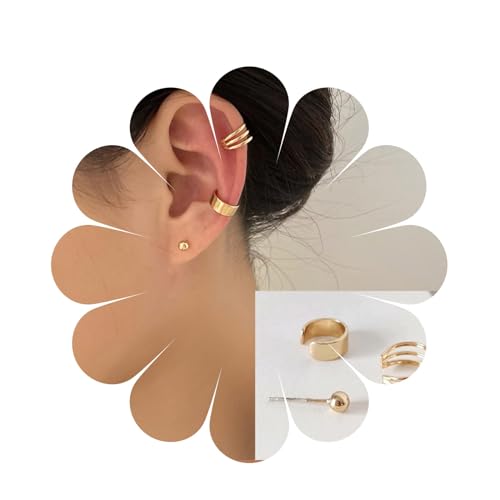 Aneneiceera Boho Muschel Ohrmanschetten Ohrringe Ohrstecker Gold No Piercing Knorpel Clip Ohrringe Fake Helix Crawler Wrap Ohrringe Statement Manschetten Ohrringe Schmuck Für Frauen Und Mädchen (Gold) von Aneneiceera