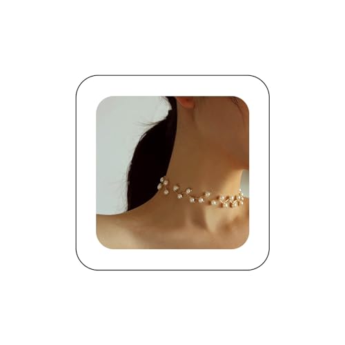 Aneneiceera Boho Pearl Choker Halskette Gold Perlen Choker Halskette Schmuck Minimalistische Kurzkettige Schlüsselbein Halskette Schmuck für Frauen und Mädchen von Aneneiceera