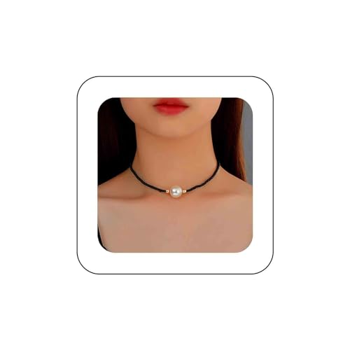 Aneneiceera Boho Perle Choker Halskette Vintage Schwarz Reis Perlen Halskette Kette Einzelne Perle Anhänger Halsketten Hochzeit Brautjungfern Kurze Perlenkette Schmuck Für Frauen Und Mädchen von Aneneiceera