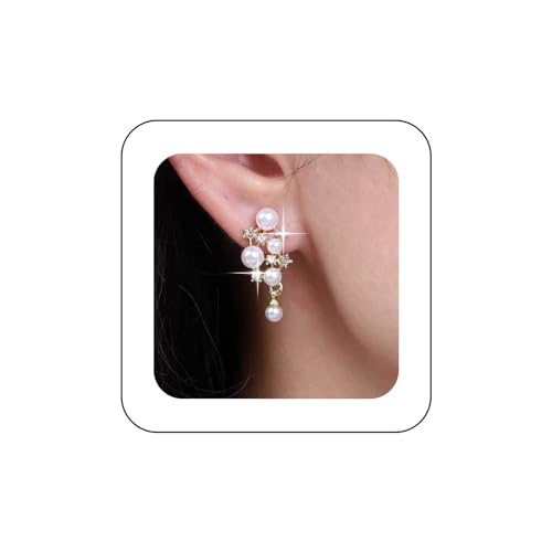 Aneneiceera Boho Perle Kristall Ohrringe Cluster Kristall Ohrstecker Ohrringe Gold Winzige Perle Ohrringe Cz Perle Baumeln Ohrringe Schmuck Für Frauen Und Mädchen von Aneneiceera