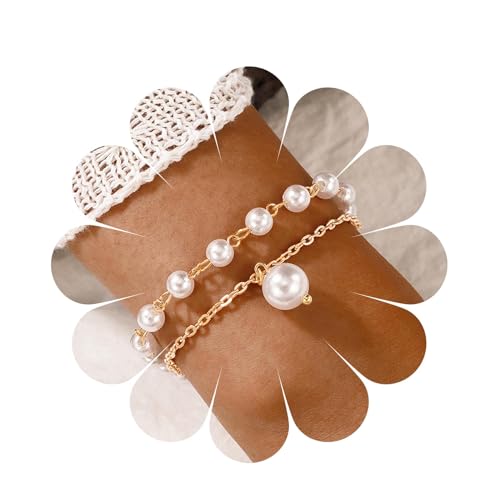 Aneneiceera Boho Perlen Armband Gold Armband Braut Hochzeit Perlen Armband Minimalistisch Himmlisch Armband Mode Handkette Schmuck Brautjungferngeschenke für Frauen und Mädchen Geschenke von Aneneiceera