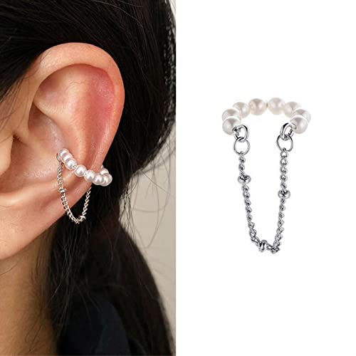 Aneneiceera Boho Perlenohrringe Creolen Ohrringe Kette Silber Perlen No Piercing Knorpel Clip Ohrringe Perlen Crawler Climber Manschetten Wrap Statement Perlenohrringe Schmuck Für Frauen Und Mädchen von Aneneiceera