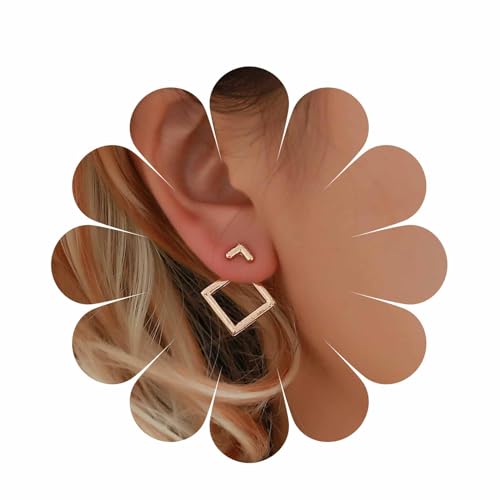 Aneneiceera Boho Rhombus Geometrische Ohrringe Bolzen Gold Aussage Quadrat Baumeln Ohrringe Leicht Minimalistischen Quadratischen Reifen Tropfen Vintage Prom Ohrringe Für Frauen Und Mädchen (Gold) von Aneneiceera