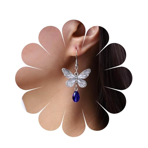 Aneneiceera Boho Saphir Schmetterling Ohrringe Silber Schmetterling Tropfen Ohrringe Blau Kristall Ohrringe Blau Tropfen Ohrringe Schmuck Für Frauen Und Mädchen (blau) von Aneneiceera