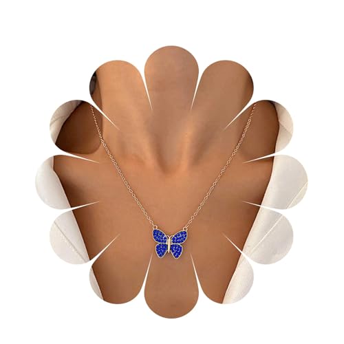 Aneneiceera Boho Schmetterling Kristall Halskette Choker Funky Blau Kristall Schmetterling Anhänger Halskette Schmetterling Gold Halskette Kette Aussage Strass Schmuck Für Frauen Und Mädchen (Stil B) von Aneneiceera