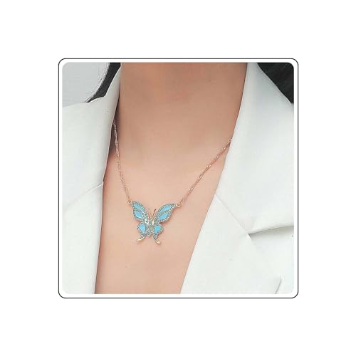 Aneneiceera Boho Schmetterling Kristall Halskette Choker Gold Funky Blauen Schmetterling Anhänger Halskette Schlüsselbein Kette Erklärung Strass Halskette Schmuck Für Frauen Und Mädchen (Stil E) von Aneneiceera