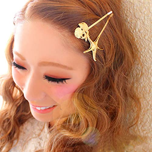 Aneneiceera Boho Seestern Haarspange Barrette Goldene Muschel Haarnadel Retro Haarspange Wort Clip Haar Bobby Pins Dekorative Täglich Tragen Haar Klemmen Hochzeit Haarschmuck Für Frauen Und 2pcs von Aneneiceera