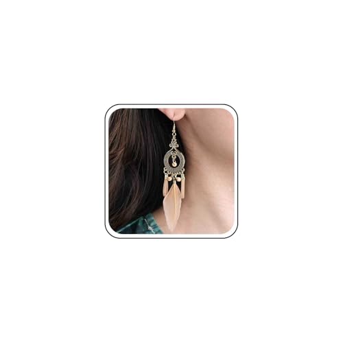 Aneneiceera Boho Seide Feder Ohrringe Vintage Tribal Feder Quaste Ohrring Indischen Ethnischen Ohrring Seidig Quaste Blatt Traumfänger Ohrringe Schmuck Für Frauen (Champagner) von Aneneiceera