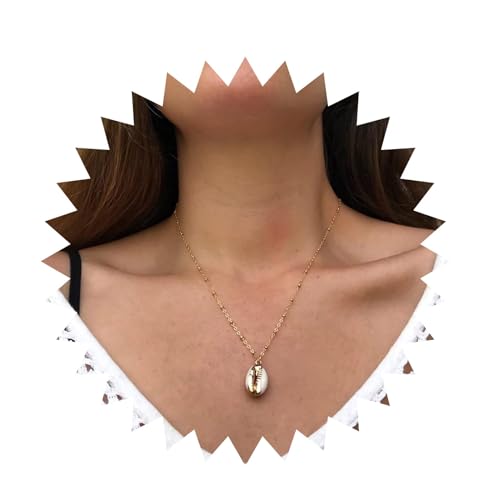 Aneneiceera Boho Shell Jakobsmuschel Anhänger Choker Halskette Strand Natürliche Muschel Halskette Einstellbar Gold Kabel Kette Handgemachten Schmuck Für Frauen Mädchen von Aneneiceera