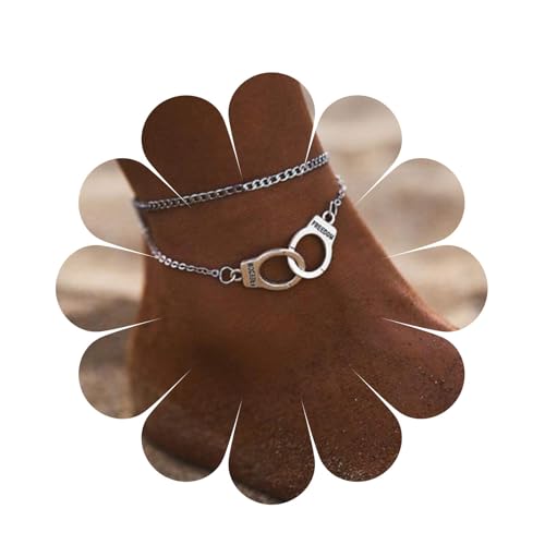 Aneneiceera Boho Silber Handschelle Knöchel Armband Freiheit Fußkettchen Armband Barfuß Sandalen Kette Fußkettchen Hochzeit Sommer Fußschmuck Für Frauen Und Mädchen von Aneneiceera
