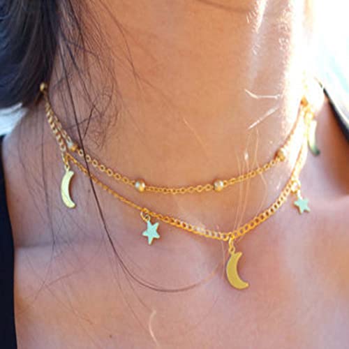 Aneneiceera Boho-Stern-Halskette, zierlich, Mond, Choker-Halskette, Sternanhänger, Satelliten-Goldkette, Choker, trendige geschichtete Halskette, Modeschmuck, Geschenk für Frauen und Mädchen (Gold) Aneneiceera Boho-Stern-Halskette, zierlich, Mond, Choker-Halskette, Sternanhänger, Satelliten-Goldkette, Choker, trendige geschichtete Halskette, Modeschmuck, Geschenk für Frauen und Mädchen (Gold) von Aneneiceera
