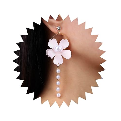 Aneneiceera Boho Stoff Seide Blume Perle Ohrringe Gold Stoff Blume Baumeln Ohrringe Lange Strass Ohrstecker Hochzeit Perle Kette Ohrringe Schmuck Für Frauen Und Mädchen von Aneneiceera