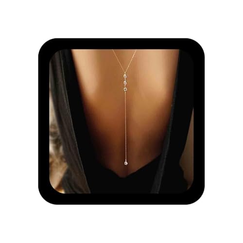 Aneneiceera Boho Strass Rückenkette Halskette Gold Hintergrund Halskette Retro Körperkette Sommer Braut Kristall Rücken Tropfenkette Lange Halskette Braut Lasso Kette Strand Körperschmuck für Frauen von Aneneiceera