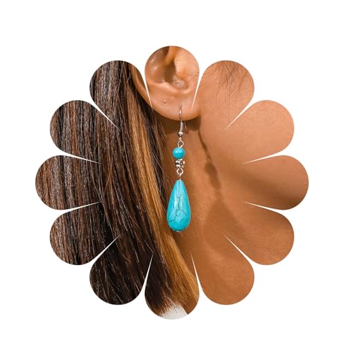 Aneneiceera Boho Türkis Große Träne Tropfen Ohrringe Quaste Träne Baumeln Ohrringe Vintage Westlichen Ethnischen Stein Haken Ohrringe Erklärung Winzigen Perle Türkis Wassertropfen Ohrringe Für Frauen von Aneneiceera