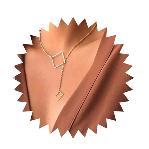 Aneneiceera Boho hohle quadratische Y-Halskette, goldene Chokerkette, minimalistische Lariat-Halskette, quadratischer Anhänger, quadratische Knebelverschluss-Halskette, Schmuck für Frauen(Gold) von Aneneiceera