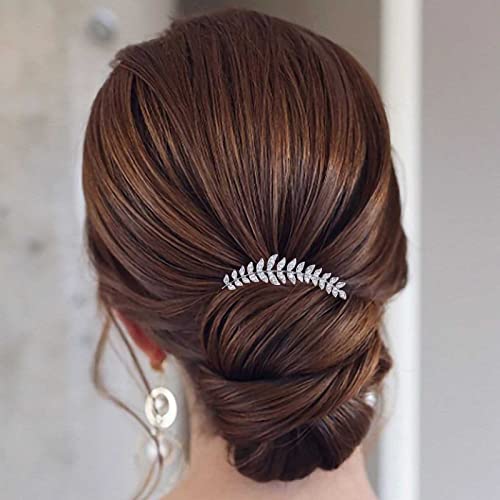 Aneneiceera Braut Hochzeit Kristall Haar Kamm Clip Silber Haar Seite Kämme Blatt Haar Kamm Strass Kopfbedeckungen Braut Haar Stück Brautjungfer Haar Zubehör Für Frauen Und Mädchen (Silber) von Aneneiceera