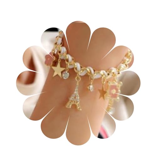 Aneneiceera Einfache Eiffelturm Gold Strass Armband Sterne Cz Handkette Boho Blumen Weiß Hanf Seil Armbänder Spielkarten Kristalle Handkette Schmuck Geschenke Für Frauen Teenager-Mädchen von Aneneiceera