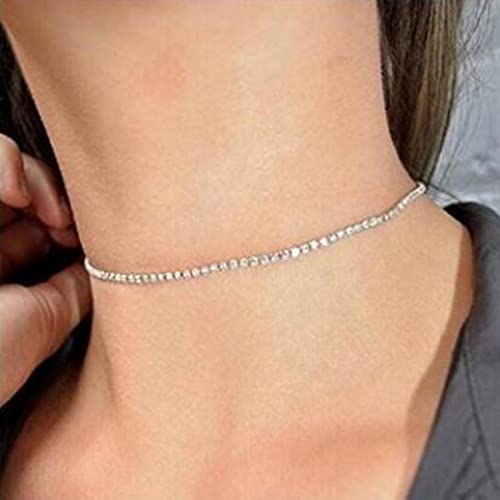 Aneneiceera Einfache Volle Strass Choker Boho Silber Cz Choker Strass Halsketten Einstellbar Kristall Kette Schmuck Hochzeit Zubehör Wunderbares Geschenk In Geburtstagsparty Für Frauen Und Mädchen von Aneneiceera